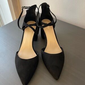 Aldo Black Pointed Toe Ankle-Strap Block Heels